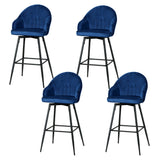 Artiss 4x Bar Stools Velvet Swivel Metal Legs Blue - Close-Up Angle
