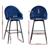 Artiss 4x Bar Stools Velvet Swivel Metal Legs Blue - Front View