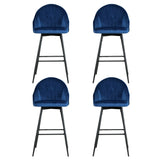 Artiss 4x Bar Stools Velvet Swivel Metal Legs Blue - Side View