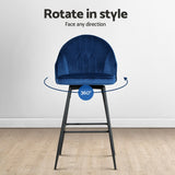 Artiss 4x Bar Stools Velvet Swivel Metal Legs Blue - Top-Down View