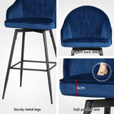 Artiss 4x Bar Stools Velvet Swivel Metal Legs Blue - 45-Degree Angle