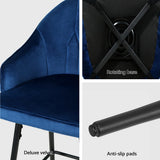 Artiss 4x Bar Stools Velvet Swivel Metal Legs Blue - Rear View