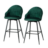 Artiss 2x Bar Stools Velvet Swivel Metal Legs Green - Close-Up Angle