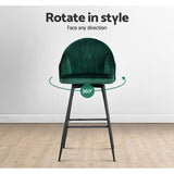 Artiss 2x Bar Stools Velvet Swivel Metal Legs Green - Rear View