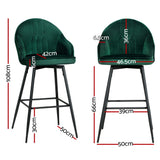 Artiss 4x Bar Stools Velvet Swivel Metal Legs Green - Front View