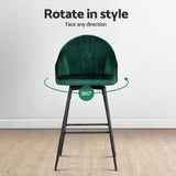 Artiss 4x Bar Stools Velvet Swivel Metal Legs Green - Top-Down View