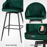 Artiss 4x Bar Stools Velvet Swivel Metal Legs Green - 45-Degree Angle