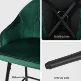 Artiss 4x Bar Stools Velvet Swivel Metal Legs Green - Rear View