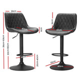 Artiss 2x Bar Stools Gas Lift Vintage Leather Black - Front View