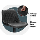 Artiss 2x Bar Stools Gas Lift Vintage Leather Black - Rear View