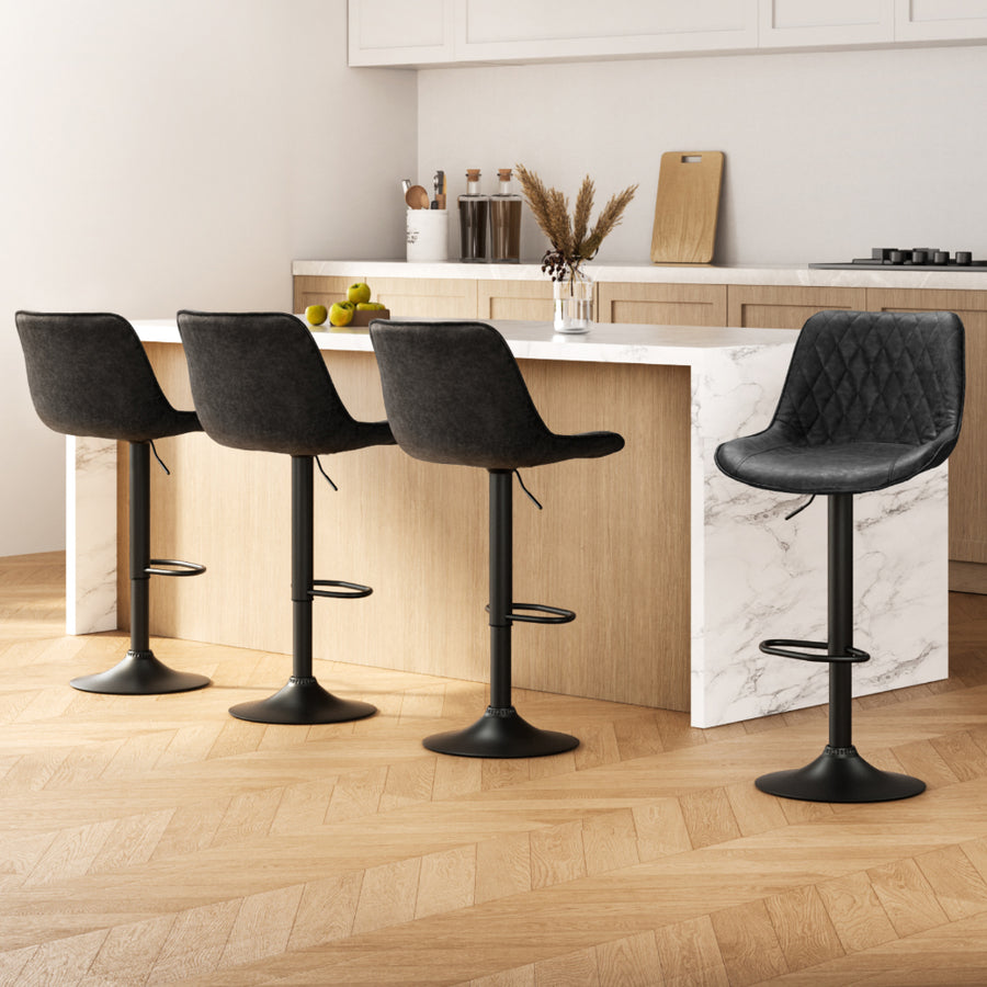 Artiss 4x Bar Stools Gas Lift Vintage Leather Black, image 7