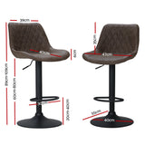 Artiss 2x Bar Stools Gas Lift Vintage Leather Brown - Front View