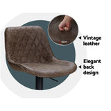 Artiss 2x Bar Stools Gas Lift Vintage Leather Brown - Rear View