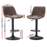 Artiss 4x Bar Stools Gas Lift Vintage Leather Brown - Front View