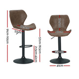 Artiss 4x Bar Stools Vintage Leather Gas Lift Brown - Front View