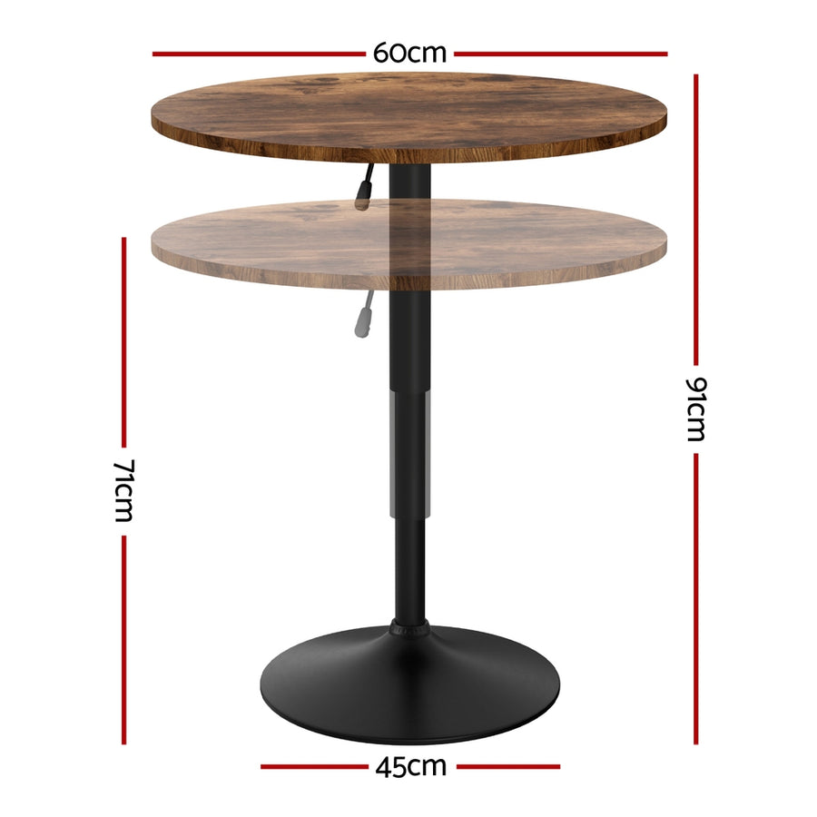 Artiss Height Adjustable Bar Table 360 Swivel Round Gaslift Design 60cm Rustic Brown Black, Gas Lift