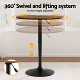Artiss Height Adjustable Bar Table 360 Swivel Round Gaslift Design 60cm Rustic Brown Black - Top-Down View