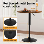 Artiss Height Adjustable Bar Table 360 Swivel Round Gaslift Design 60cm Rustic Brown Black, image 6
