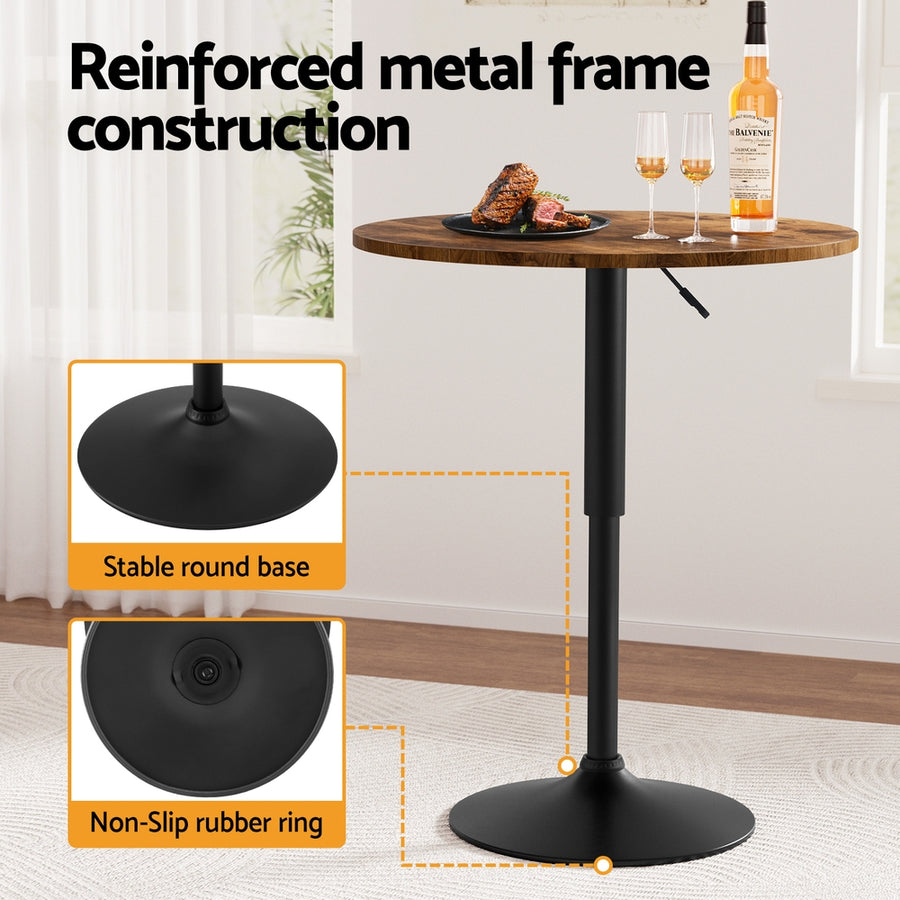 Artiss Height Adjustable Bar Table 360 Swivel Round Gaslift Design 60cm Rustic Brown Black, image 6