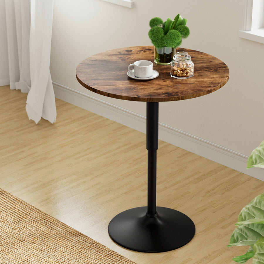 Artiss Height Adjustable Bar Table 360 Swivel Round Gaslift Design 60cm Rustic Brown Black, image 7