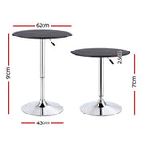 Artiss Bar Table Round Swivel Height Adjustable 62cm Modern PVC Leather Black - Front View