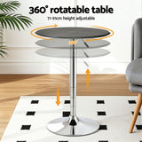 Artiss Bar Table Round Swivel Height Adjustable 62cm Modern PVC Leather Black - Top-Down View