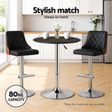 Artiss Bar Table Round Swivel Height Adjustable 62cm Modern PVC Leather Black - 45-Degree Angle
