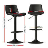 Artiss 2x Bar Stools Padded Seat Gas Lift Black - Front View
