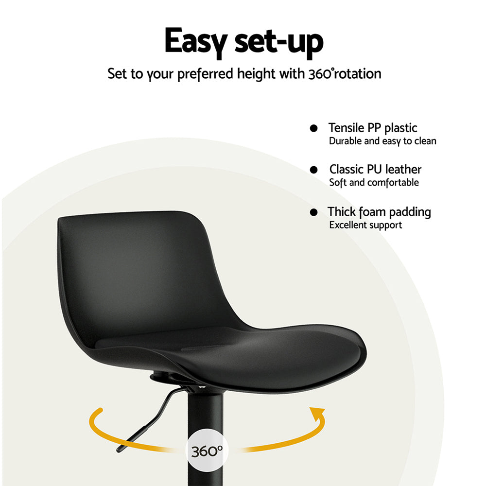 Artiss 2x Bar Stools Padded Seat Gas Lift Black
