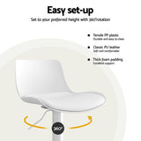 Artiss Bar Stools Kitchen Swivel Gas Lift Stool Leather Dining Chairs White x2 - Rear View