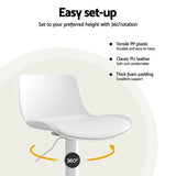 4x Artiss Bar Stools Kitchen Swivel Gas Lift Stool Leather Dining Chairs White - Rear View