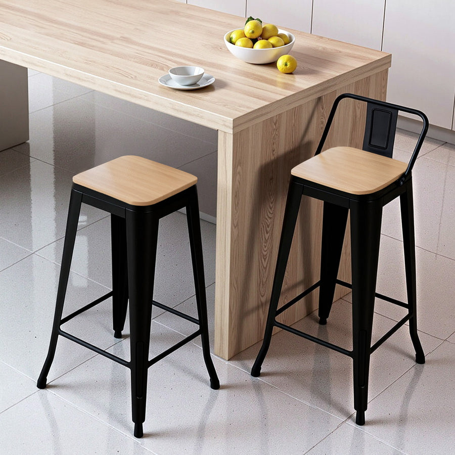 Artiss 2x Bar Stools Kitchen Counter High Chair Dining Stackable Metal Black