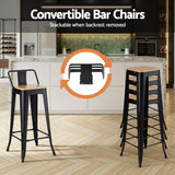 Artiss 4x Bar Stools Kitchen Counter High Chair Dining Stackable Metal Black - Rear View