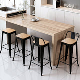 Artiss 4x Bar Stools Kitchen Counter High Chair Dining Stackable Metal Black - Close-Up Angle