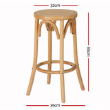 Artiss Bar Stool Rattan Seat Wooden - Front View