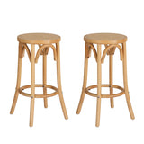 Artiss 2x Bar Stoosl Rattan Seat Wooden - Close-Up Angle