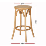 Artiss 4x Bar Stoosl Rattan Seat Wooden - Front View