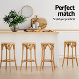 Artiss 4x Bar Stoosl Rattan Seat Wooden - Rear View