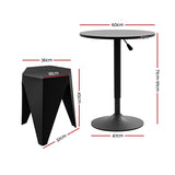 Artiss Bar Stools and Table Set 3PCS Dining Desk Kitchen Chairs Cafe Pub Black - Front View
