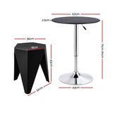 Artiss Bar Stools and Table Set 3PCS Dining Desk Kitchen Chair PVC Leather Black - Front View
