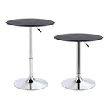 Artiss Bar Stools and Table Set 3PCS Dining Desk Kitchen Chair PVC Leather Black - Side View