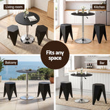 Artiss Bar Stools and Table Set 3PCS Dining Desk Kitchen Chair PVC Leather Black - Low Angle