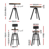 Artiss Bar Table and Stools Set Dining Desk Industrial Kitchen Chairs Cafe Pub - Front View