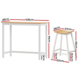 Artiss Bar Table and Stools Set Dining Desk Solid Wood Kitchen Chairs Cafe Pub - Front View