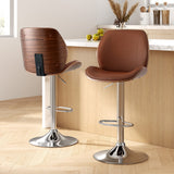 Artiss 2X Bar Stools Bentwood Adjustable Kitchen Counter Chair Leather Brown - Close-Up Angle