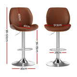 Artiss 4X Bar Stools Bentwood Adjustable Kitchen Counter Chair Leather Brown - Front View