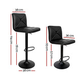 Artiss 2x Bar Stools Kitchen Dining Chairs Gas Lift Stool Leather Black - Front View