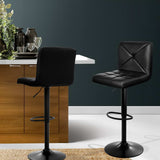 Artiss 2x Bar Stools Kitchen Dining Chairs Gas Lift Stool Leather Black - Close-Up Angle
