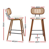 2x Artiss Bar Stools Kitchen Counter Rattan Chairs PU Leather Padding - Front View
