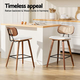 2x Artiss Bar Stools Kitchen Counter Rattan Chairs PU Leather Padding - Rear View
